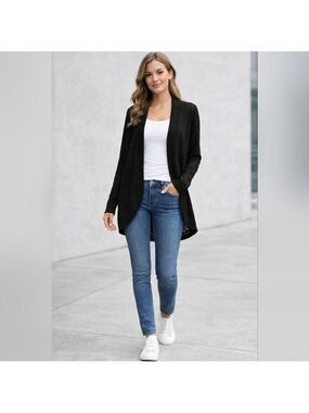 LC Lauren Conrad Black Cardigan Lightweight Rounded Hem Casual Layering